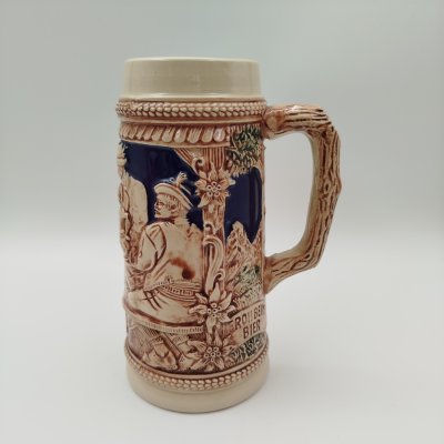 купить Кружка пивная, украшенная трактирной сценой и надписью "С удовольствием пью пиво; нам это нравится", керамика, крытье, Германия, 1970-1990 гг.