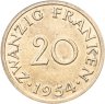 Купить Саар 20 франков (francs) 1954