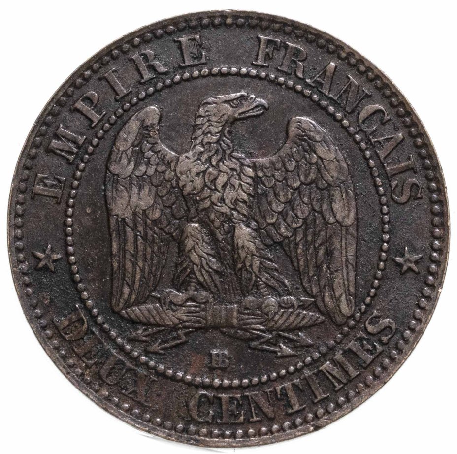 Монета Франция 2 сантима (centimes) 1856 стоимостью 890 руб.