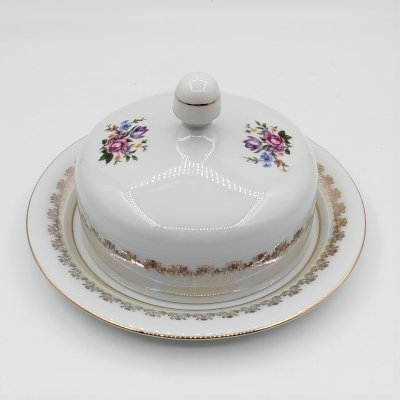 купить Масленка, украшенная цветочным декором, фарфор, деколь, люстр, золочение, Spezial Eisenberg Porzellan (SEP), ГДР, 1960-1980 гг.