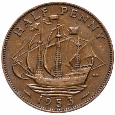 Купить Великобритания 1/2 пенни (penny) 1953