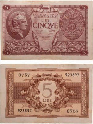 купить Италия 5 лир 1944