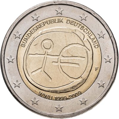 купить Германия 2 евро 2009 F 10 лет монетарной политики ЕС (EMU) и введения евро, знак монетного двора: "F" - Штутгарт