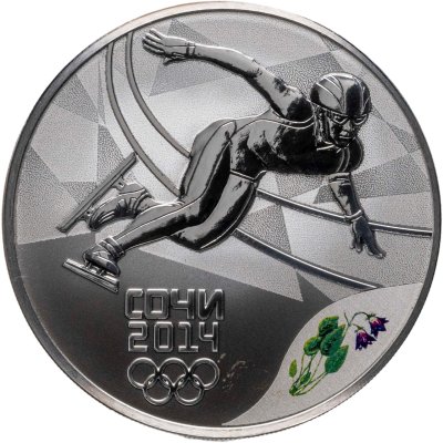 купить 3 рубля 2014 СПМД Proof "шорт-трек - Сочи Олимпиада" в футляре с сертификатом