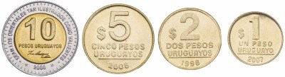 купить Уругвай набор монет 1998-2008 (4 штуки)