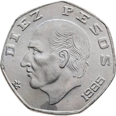 купить Мексика 10 песо (pesos) 1985 Семиугольник, Медно-никель /не магнетик/