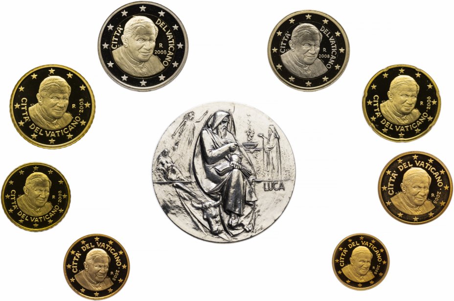 купить Ватикан набор 2008 года из 8 монет Proof и медали