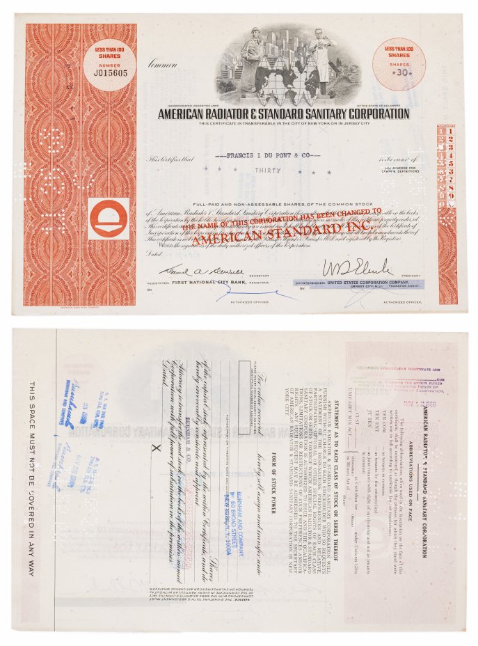 купить Акция США American Radiator & Standard Sanitary Corporation 1968 г.