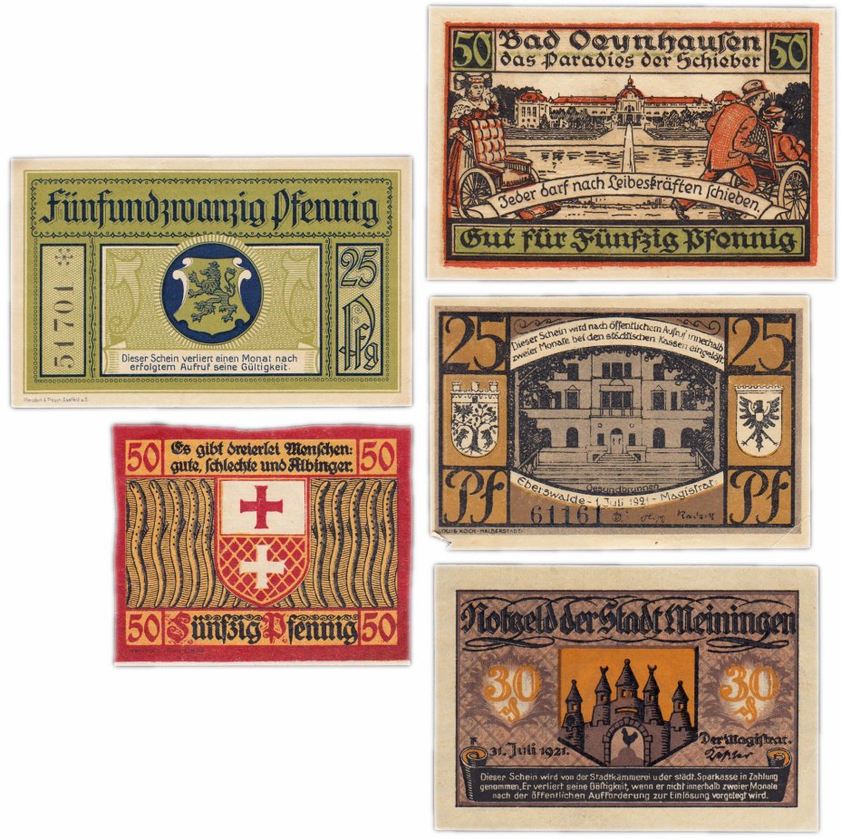 купить Германия (разные земли) набор из 5 нотгельдов 1921