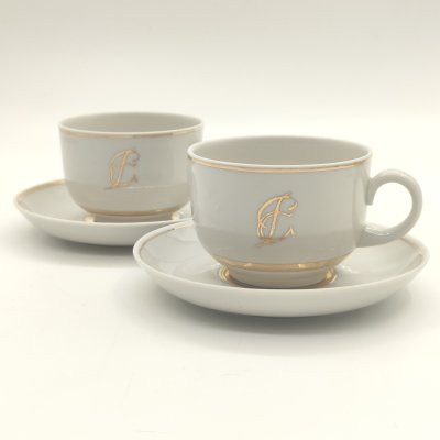 купить Набор из 2-х кофейных пар, украшенных инициалами "С.Р.", фарфор, золочение, Дулевский фарфоровый завод (Дулёво), СССР, 1990 г.