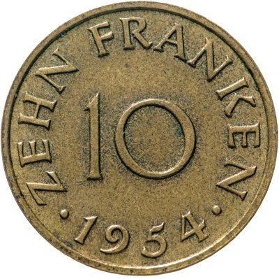 Купить Саар 10 франков (francs) 1954