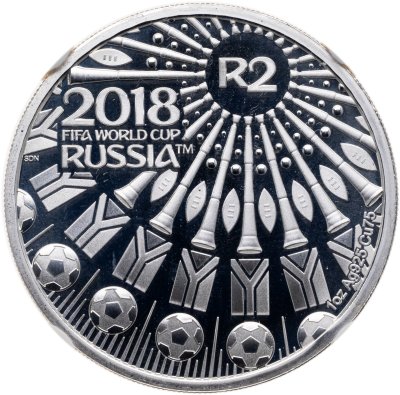 купить ЮАР 2 рэнда 2018 "Чемпионат мира по футболу 2018, Россия" в слабе с сертификатом
