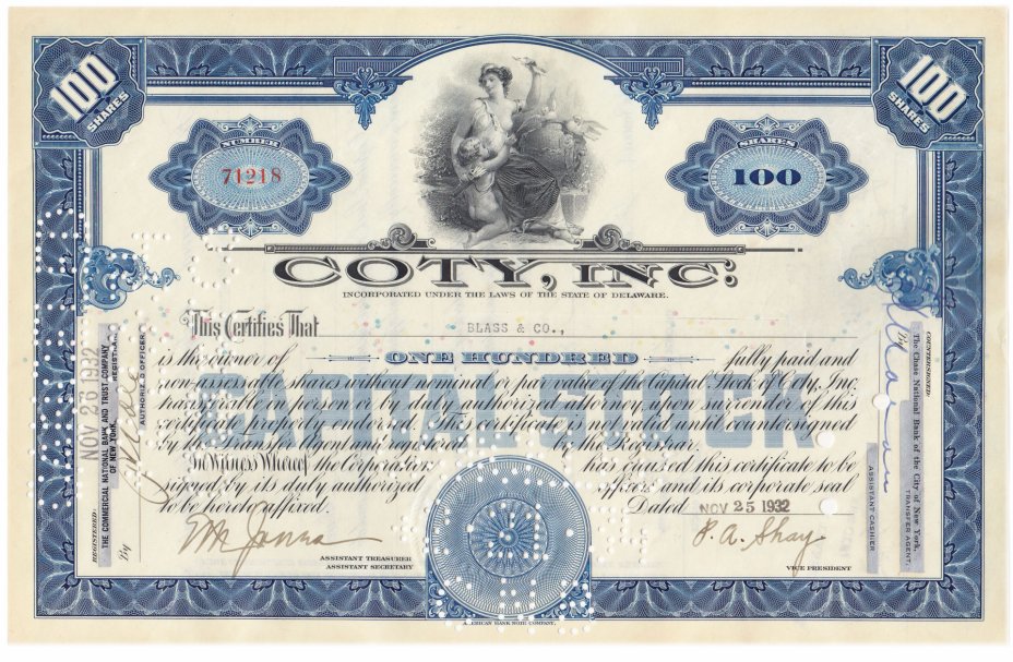 купить Акция США COTY INC., 1932-1933 гг.