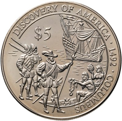 купить Либерия 5 долларов (dollars) 2000 "Открытие Америки - Колумб"