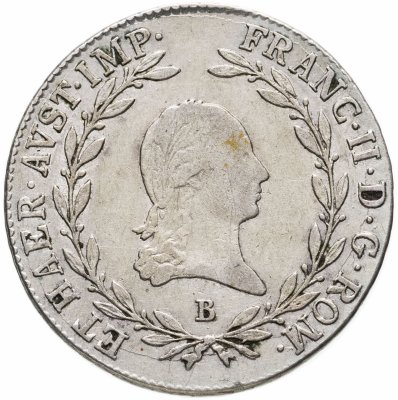 Купить Австрия 20 крейцеров (kreuzer) 1806 B знак монетного двора "B" - Кремница