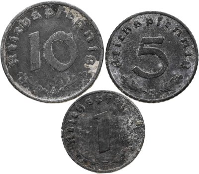 купить Германия набор 1,5,10 рейхспфеннигов 1944, дворы "А" и "Е"