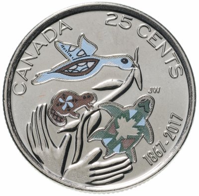 купить Канада 25 центов (cents) 2017 "150 лет Конфедерации Канада - Надежда на зелёное будущее"