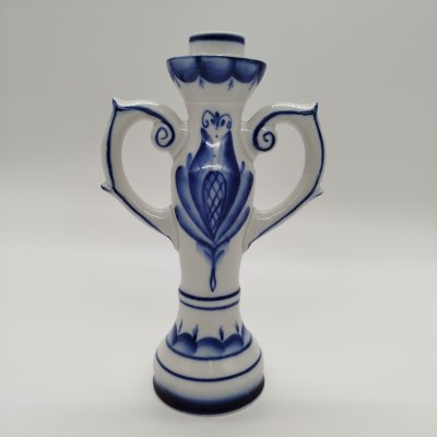 купить Подсвечник для одной свечи с цветочным декором, Гжель, фарфор, роспись, СССР, 1970-1990 гг.