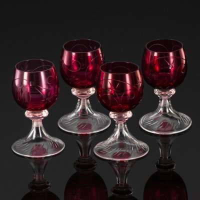 купить Набор из 4 бокалов с гравировкой "М", стекло, гравировка, Западная Европа, 1890-1930 гг.