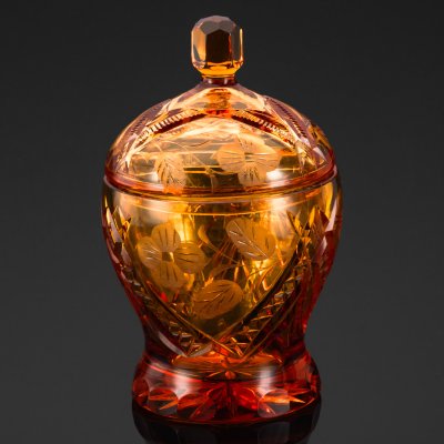 купить Бонбоньерка янтарного оттенка, украшенная цветочным декором, цветное стекло, Западная Европа, 1980-1990 гг.