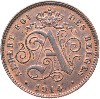 купить Бельгия 2 сантима (centimes) 1914 Надпись на французском - 'ALBERT ROI DES BELGES'