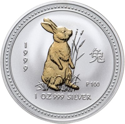 купить Австралия 1 доллар 1999 UNC "Восточный календарь. Год кролика - Лунар. Кролик. С позолотой"