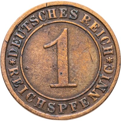 купить Германия 1 рейхспфенниг (reichspfennig) 1925 F знак монетного двора "F" — Штутгарт