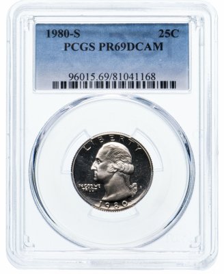 купить США 25 центов (квотер, 1/4 доллара, quarter dollar) 1980 S Proof Washington Quarter (Вашингтон) в слабе PCGS PR69DCAM