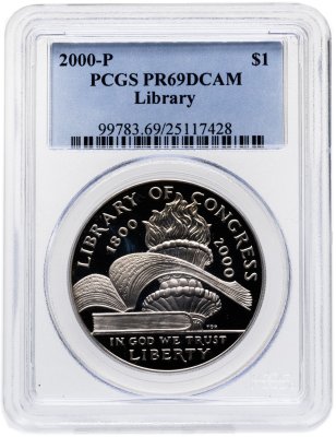 купить США 1 доллар (dollar) 2000 200 лет Библиотеке Конгресса США в слабе PCGS PR69DCAM