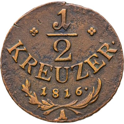 купить Австрия 1/2 крейцера (kreuzer) 1816, Знак монетного двора "A" - Вена