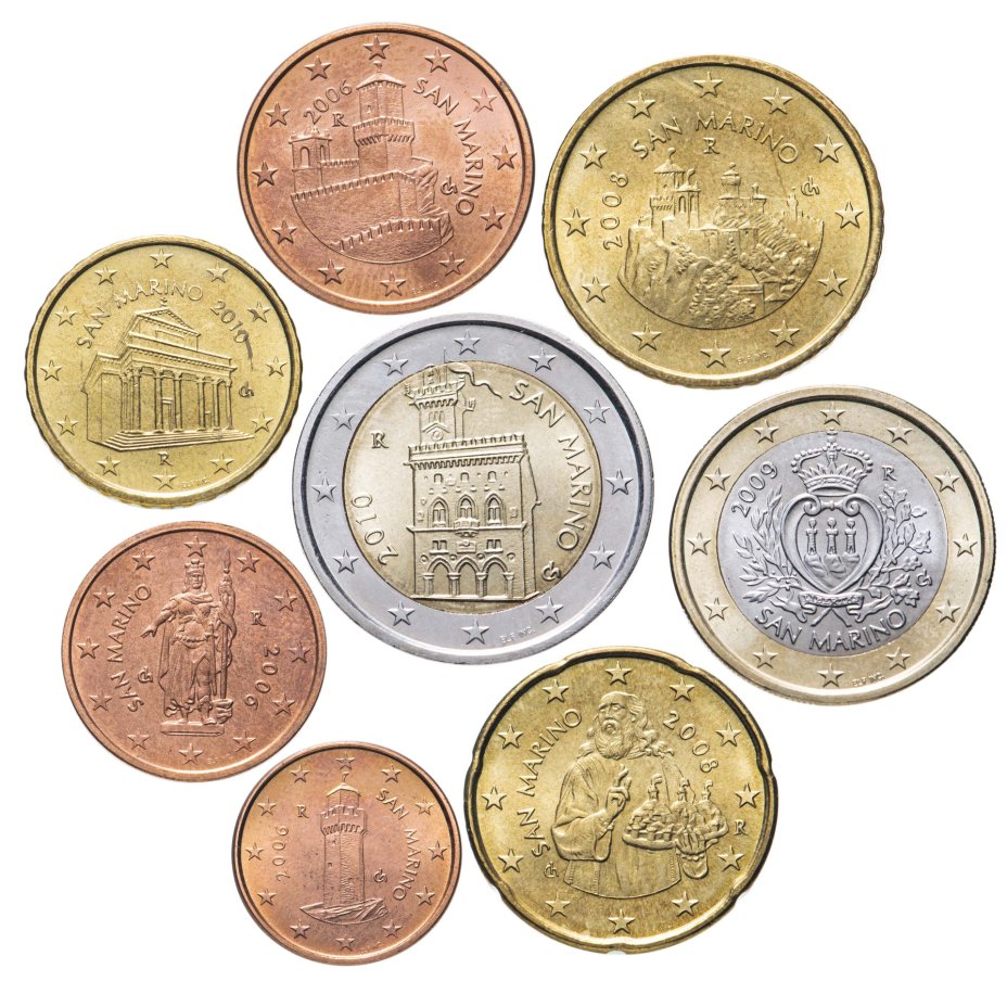 Евро сан марино. Коллекция монет Сан Марино. Набор евро Ватикан 2006. 1-Евро монета Сан-Марино 2002 года. Набор монет бонаэйре 8 шт 2011.