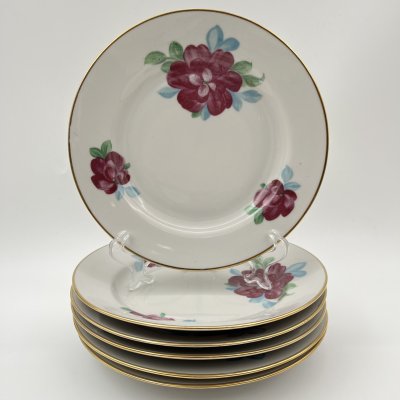 купить Набор пирожковых тарелок с цветочным декором на 6 персон, фарфор, деколь, золочение, Дулевский фарфоровый завод (Дулёво), СССР, 1968-1991 гг.