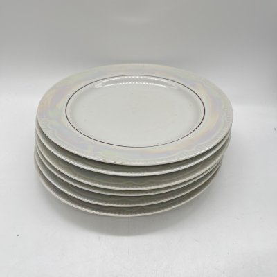 купить Набор из 6 тарелок с лаконичным декором, фарфор, люстр, золочение, Минский фарфорово-фаянсовый завод, СССР, 1983-1991 гг.