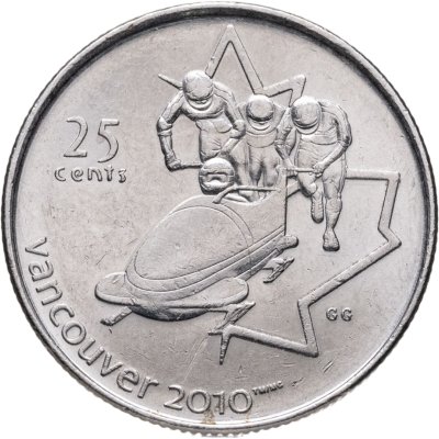 купить Канада 25 центов (квотер, quarter dollar) 2008 "XXI зимние Олимпийские Игры, Ванкувер 2010 - Бобслей"
