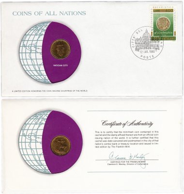 купить Серия «Монеты всех стран мира» - Ватикан 20 лир (lire) 1977 (монета и 1 марка в конверте)