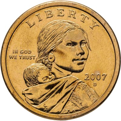 купить США 1 доллар (dollar) 2007 "Sacagawea dollar (Сакагавея доллар - парящий орёл)" знак монетного двора "D" - Денвер