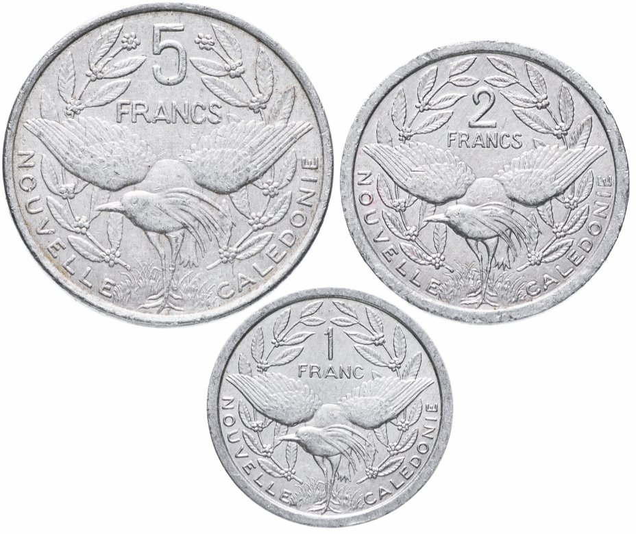 купить Новая Каледония набор 1, 2 и 5 франков 1972-2018, случайная дата