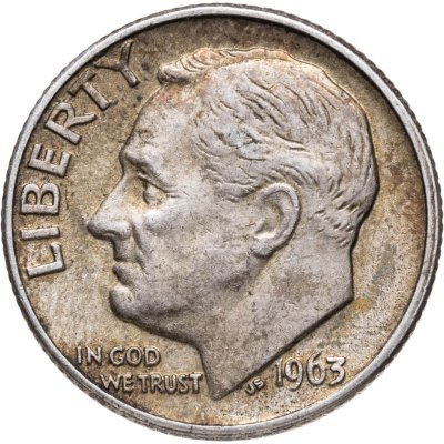 купить США 10 центов (дайм, one dime) 1963 D Silver Roosevelt Dime (Рузвельт) знак монетного двора "D" - Денвер