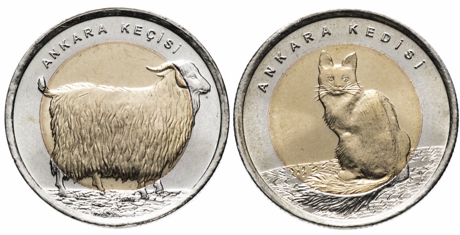 купить Турция набор монет 2015 (2 штуки, UNC) Кошка, Ангорская коза