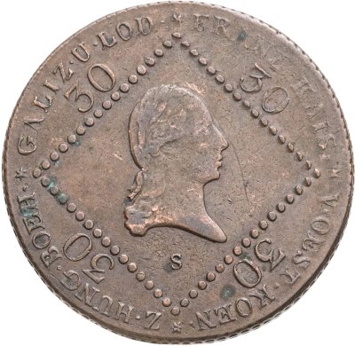 купить Австрия 30 крейцеров (kreuzer) 1807, знак монетного двора "S" - Смолник