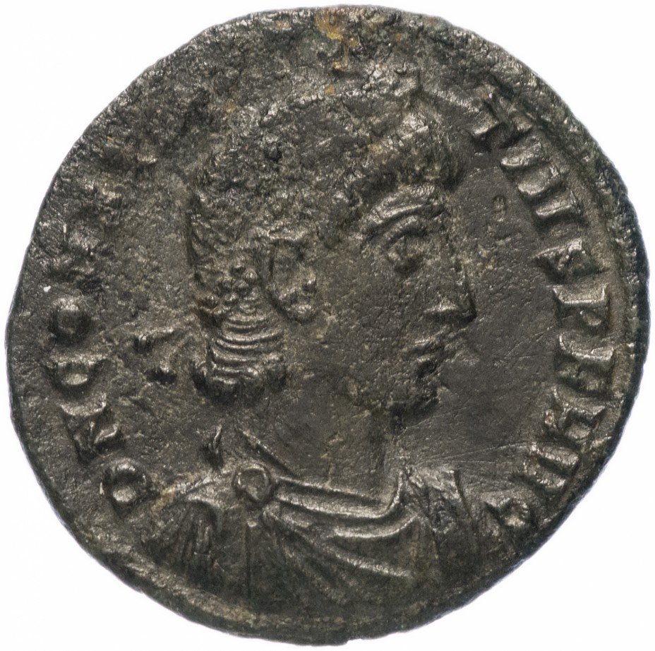 купить Римская Империя Констанций II 324–361гг фракция фоллиса (реверс: воин поражает копьем всадника)