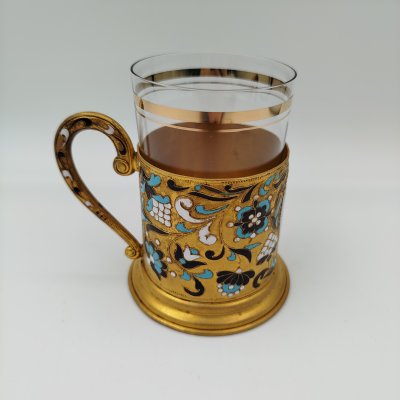 купить Подстаканник "Памятник А.В. Суворову" в комплекте со стаканом, латунь, эмали, стекло, Ленинградская ювелирная фабрика, СССР, 1960-1980 гг.