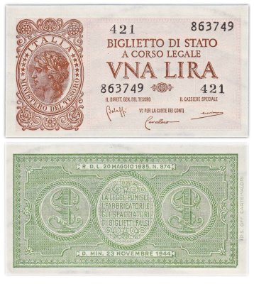 купить Италия 1 лира 1944