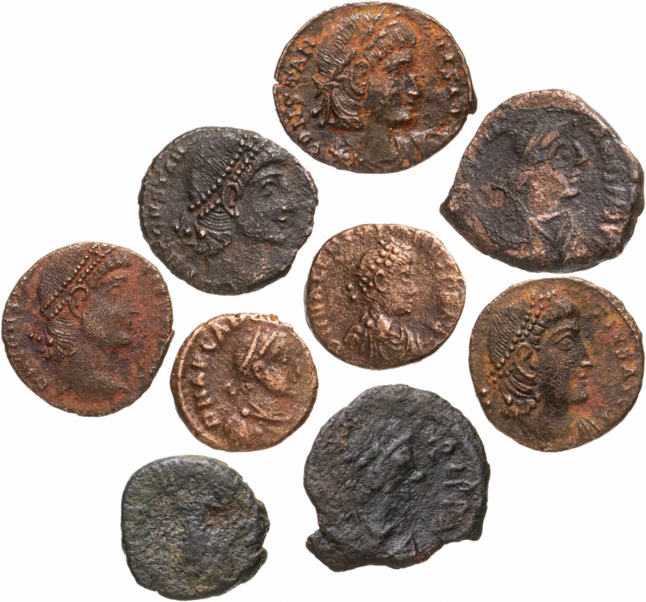 купить 9 монет Римской империи III-V вв и Византийской VI вв  (состояние F-VF)