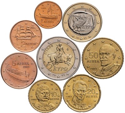купить Греция полный годовой набор из 8 монет евро 2003