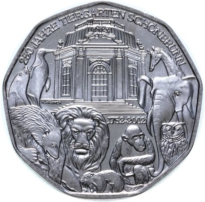 Купить Австрия 5 евро (euro) 2002 "250 лет Шёнбруннскому зоопарку"