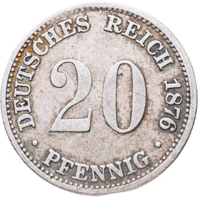 купить Германская империя 20 пфеннигов (pfennig) 1876, знак монетного двора: "G" - Карлсруэ