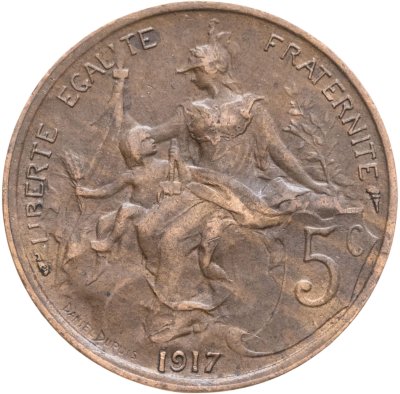 купить Франция 5 сантимов (centimes) 1917