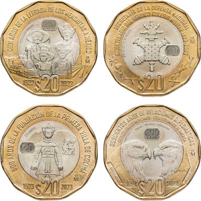 купить Мексика набор 4 шт 20 песо 2022-2023 "Колима, Дип отношения США, Академия, Менониты"
