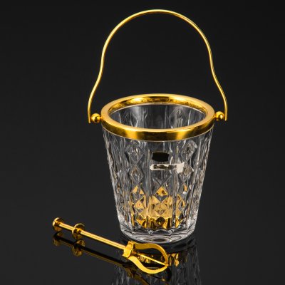 купить Ведёрко для льда с щипчиками и емкостью для талой воды, хрусталь, металл, алмазная грань, золочение, Val Saint Lambert, Бельгия, 1970-1980 гг.
